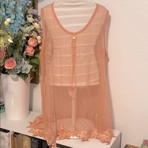Simply Noelle Peach Mesh Sheer Tunic Tank Top XXL